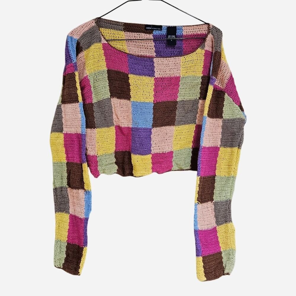 90s y2k boho indie sleaze patchwork cropped sweater